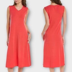 Eileen Fisher Vibrant Red Stretch V- neck tank Jersey Knit Midi Dress 3x
